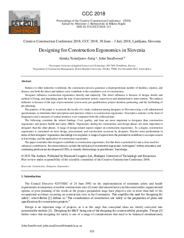 (PDF) Designing for construction ergonomics in Slovenia