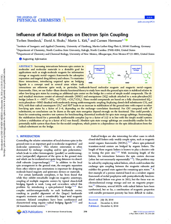 (PDF) Influence of Radical Bridges on Electron Spin Coupling