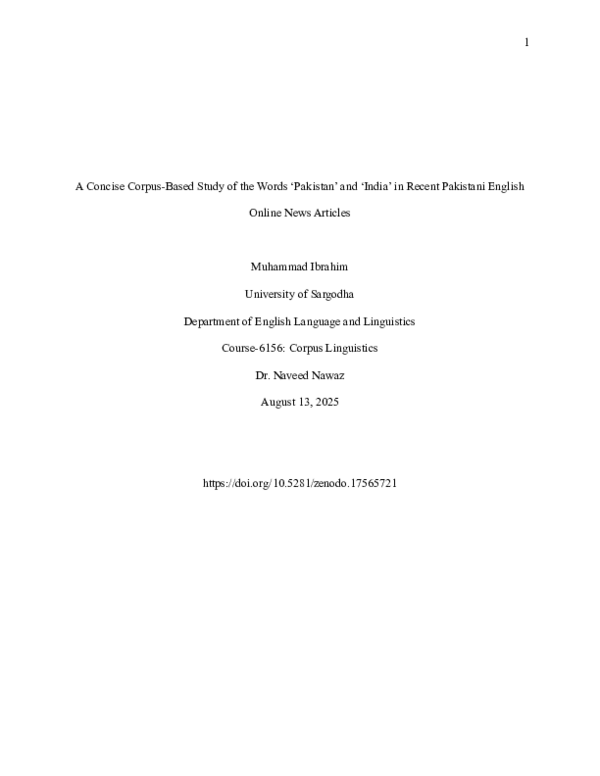 (PDF) A Concise Corpus-Based Study of the Words 'Pakistan' and 'India ...