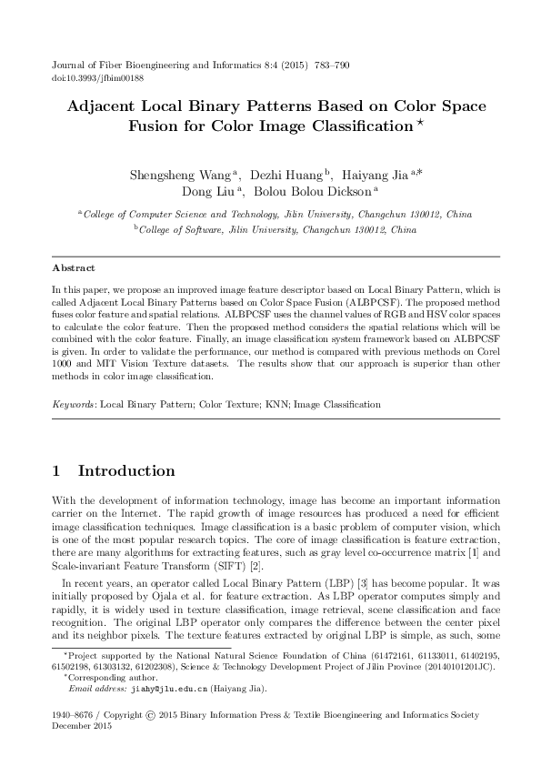 (PDF) Adjacent Local Binary Patterns Based on Color Space Fusion for ...