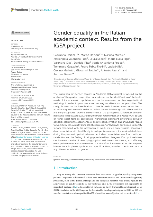 (PDF) Gender equality in the Italian academic context. Results from the ...