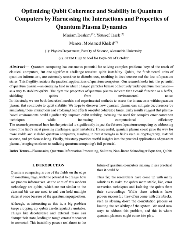 (PDF) Optimizing Qubit Coherence and Stability in Quantum Computers by ...