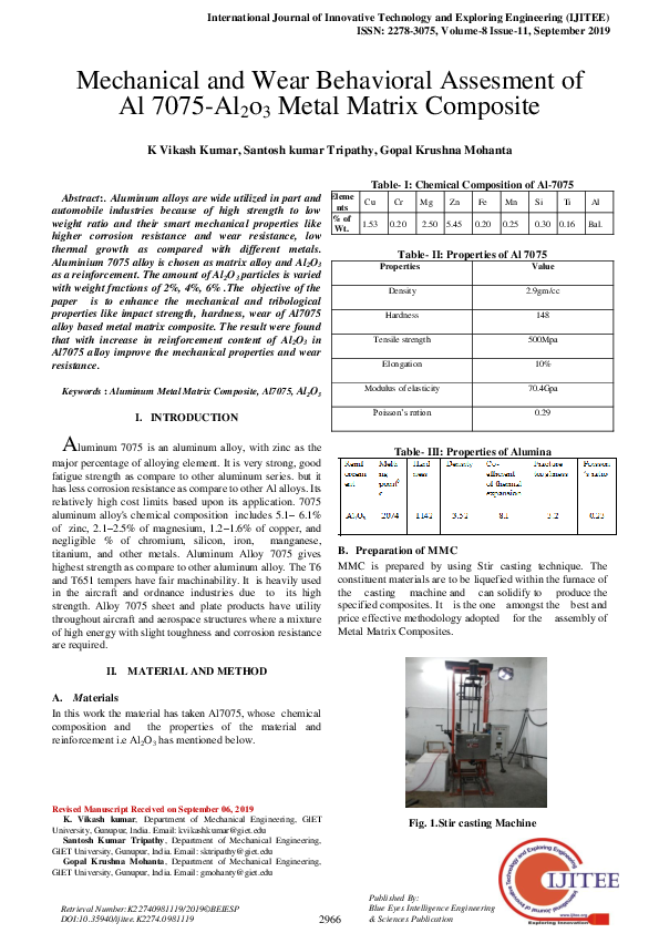 (PDF) Mechanical and Wear Behavioral Assesment of Al 7075-Al2o3 Metal ...