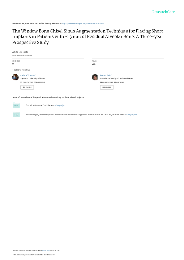 (PDF) The Window Bone Chisel Sinus Augmentation Technique for Placing ...