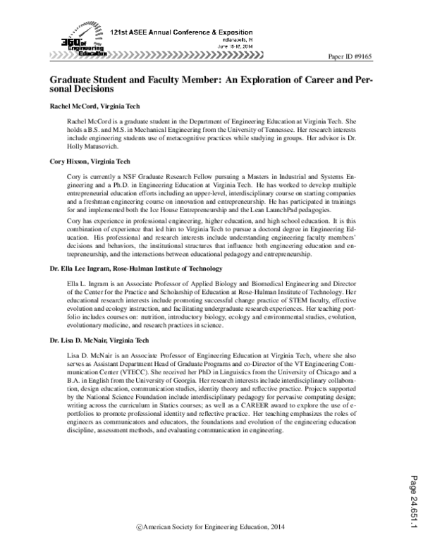 (PDF) Graduate Student and Faculty Member: An Exploration of Career and ...