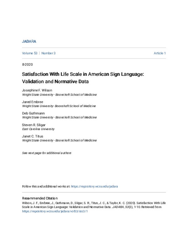 (PDF) Satisfaction With Life Scale in American Sign Language ...