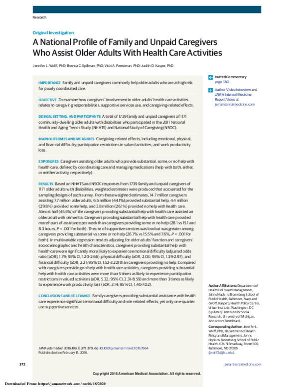 (PDF) A National Profile of Family and Unpaid Caregivers Who Assist ...