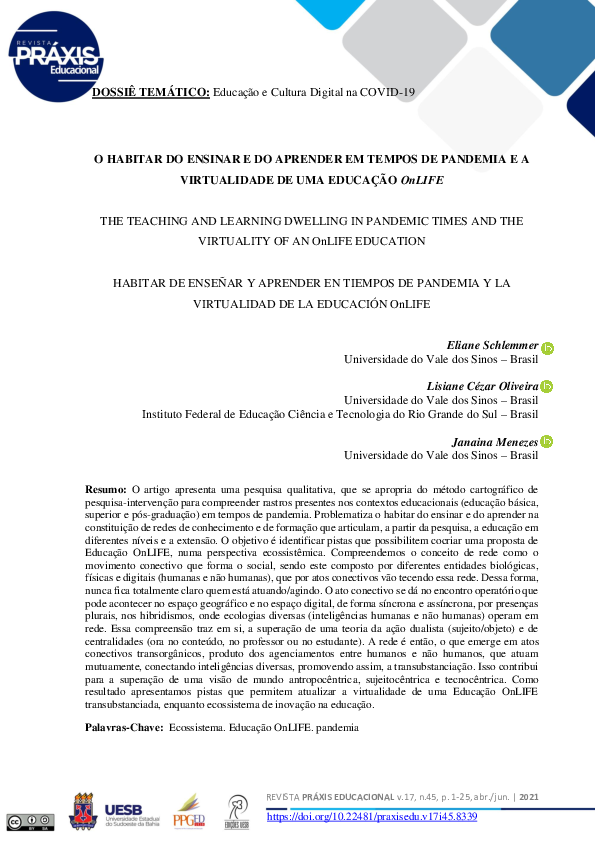 (PDF) The teaching and learning dwelling in pandemic times and the ...