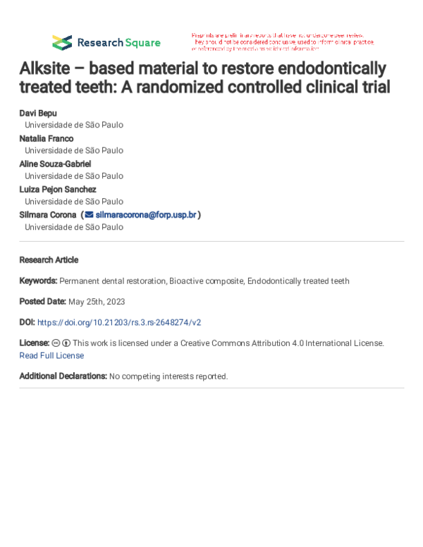 (PDF) Alksite – based material to restore endodontically treated teeth ...