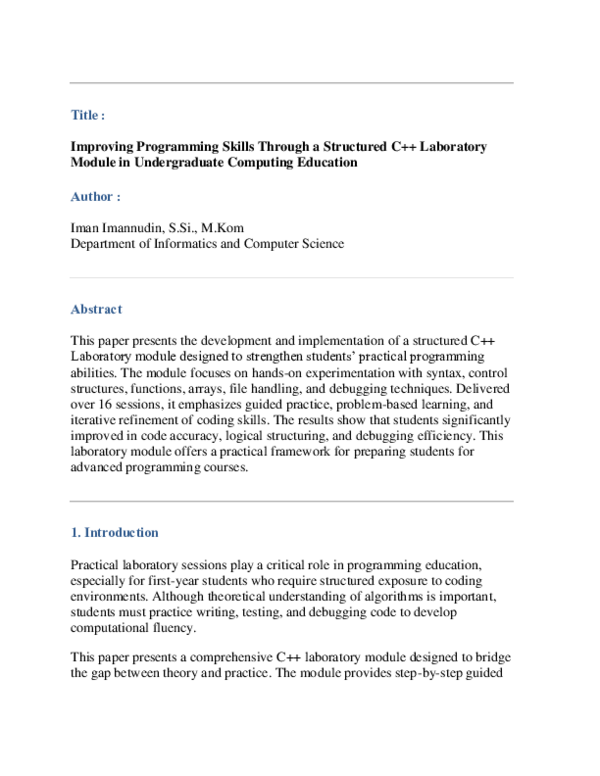 (PDF) Improving Programming Skills Through a Structured C++ Laboratory ...