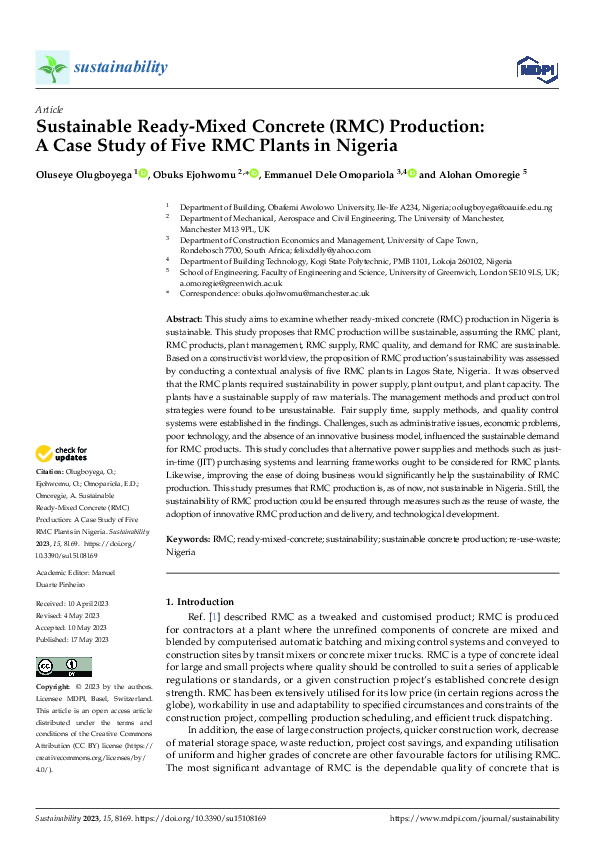 (PDF) Sustainable Ready-Mixed Concrete (RMC) Production: A Case Study ...