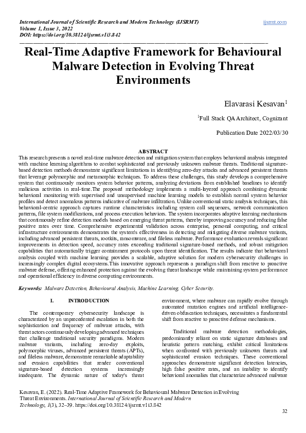(PDF) Real-Time Adaptive Framework for Behavioural Malware Detection in ...
