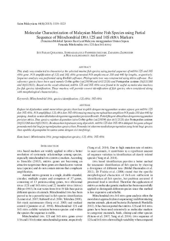 (PDF) Molecular Characterization of Malaysian Marine Fish Species using ...