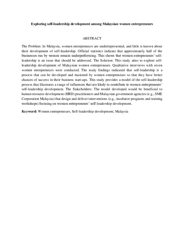 (PDF) Exploring Self-Leadership Development of Malaysian Women ...
