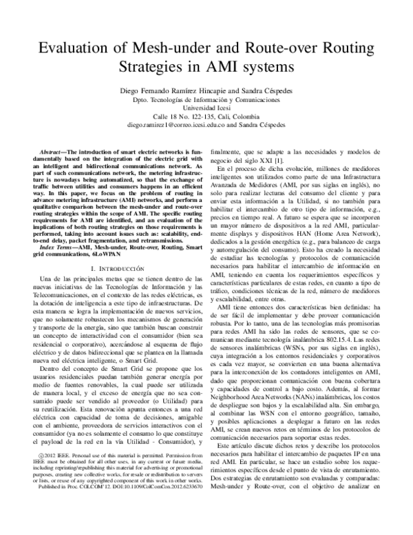 (PDF) Evaluation of mesh-under and route-over routing strategies in AMI ...