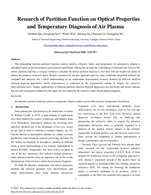 (PDF) Research of partition function on optical properties and ...