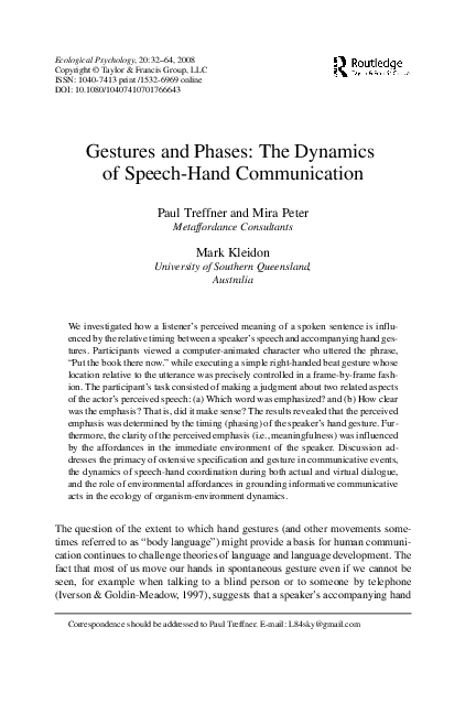 (PDF) Gestures and Phases: The Dynamics of Speech-Hand Communication