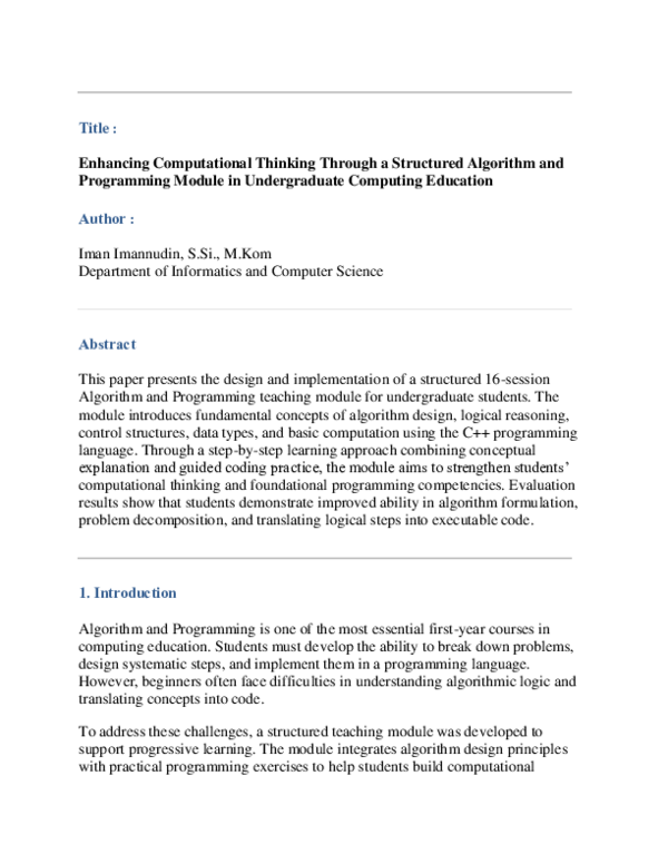 (PDF) Enhancing Computational Thinking Through a Structured Algorithm ...