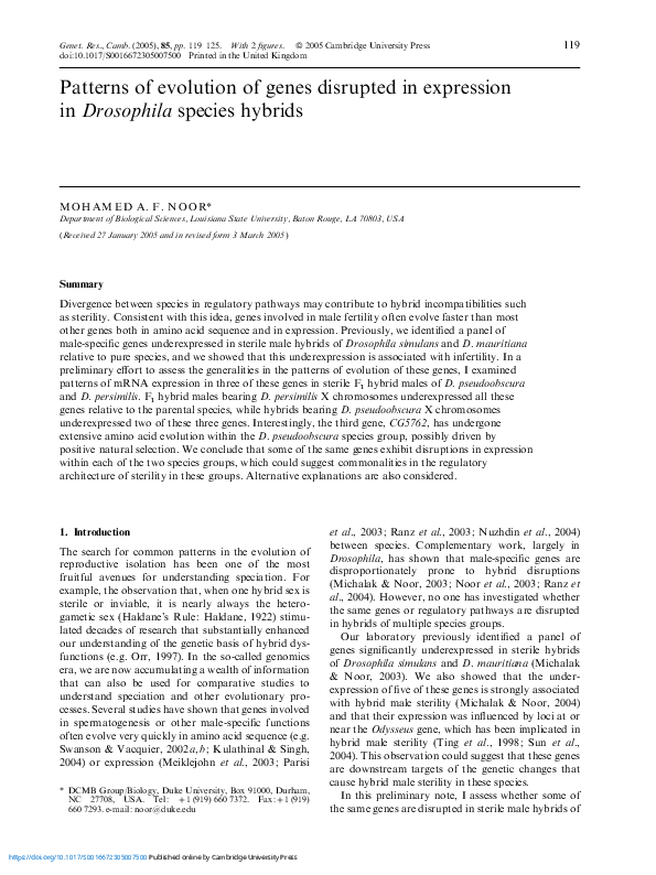 (PDF) Patterns of evolution of genes disrupted in expression in ...