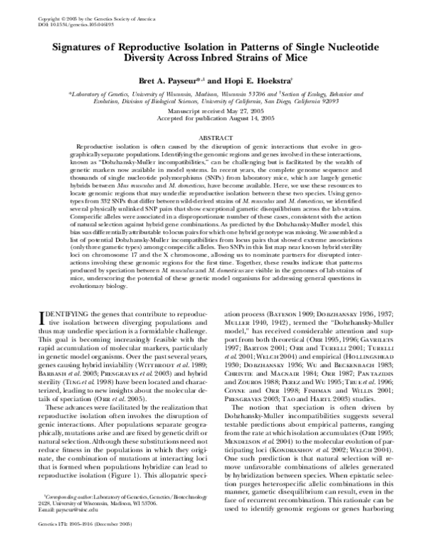 (PDF) Faculty of 1000 evaluation for Signatures of reproductive ...