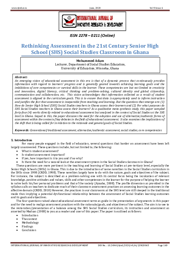 (PDF) Rethinking Assessment in the 21st Century Senior High School (SHS ...