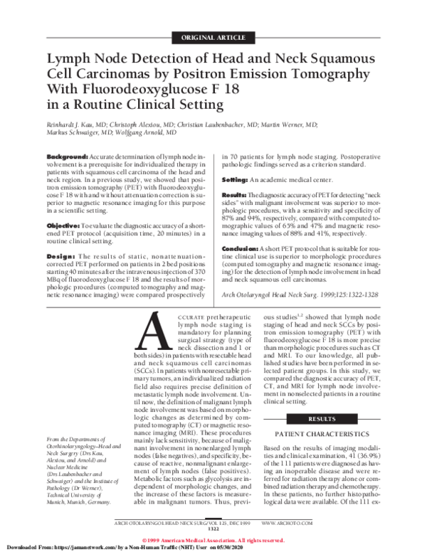 (PDF) Lymph Node Detection of Head and Neck Squamous Cell Carcinomas by ...