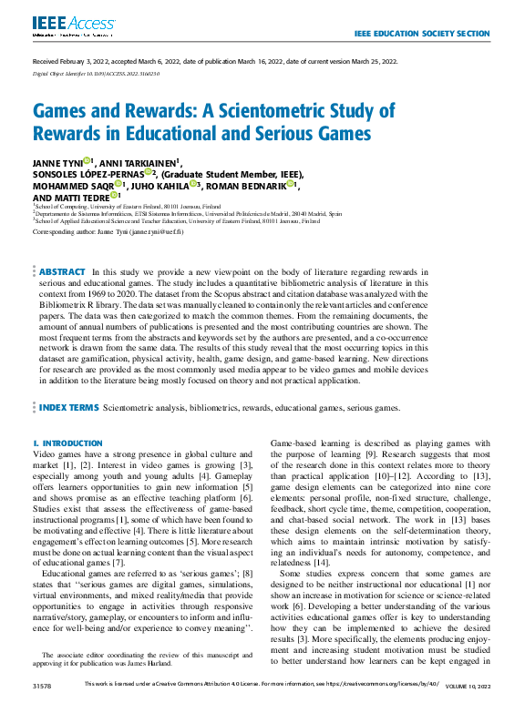 (PDF) Games and Rewards: A Scientometric Study of Rewards in ...