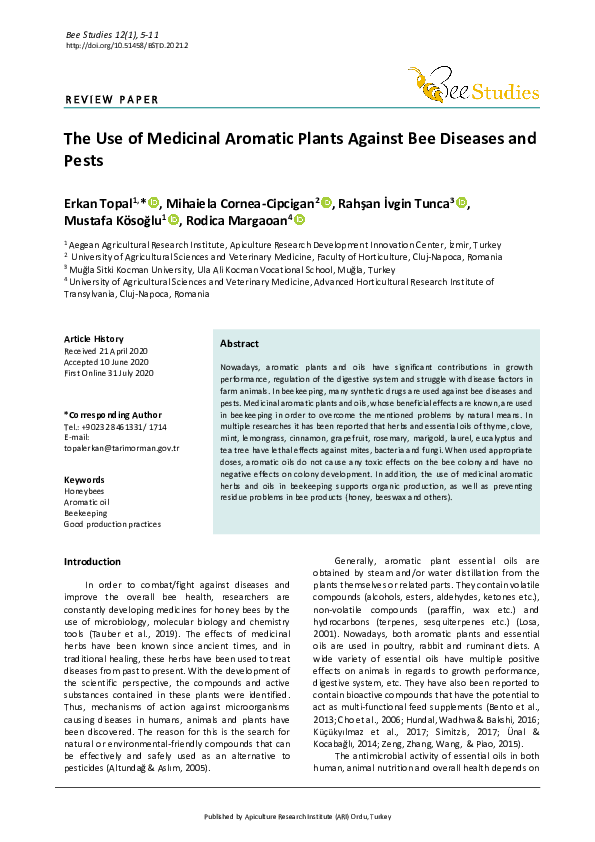 (PDF) The Use of Medicinal Aromatic Plants Against Bee Diseases and Pests
