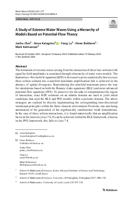 (PDF) A Study of Extreme Water Waves Using a Hierarchy of Models Based ...