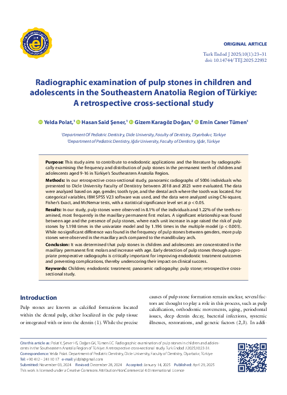 (PDF) Radiographic examination of pulp stones in children and ...