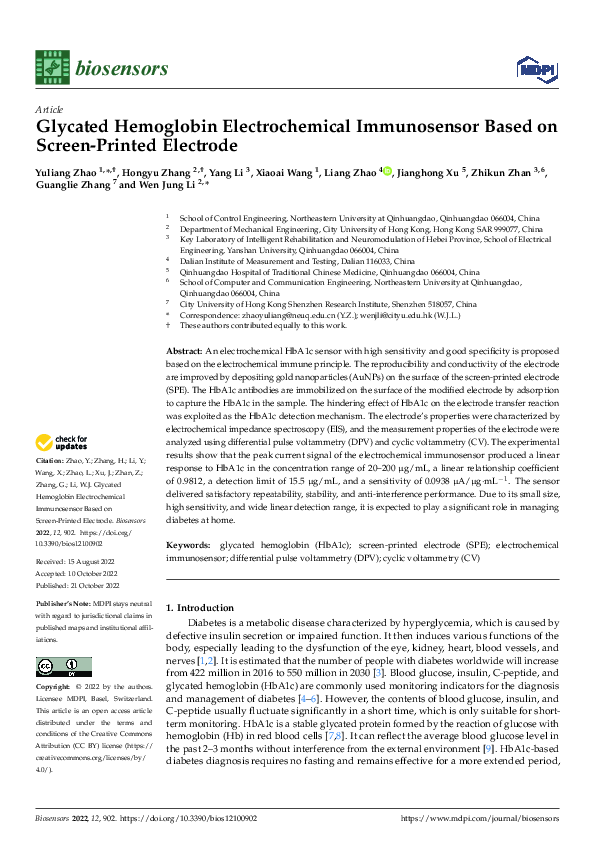 (PDF) Glycated Hemoglobin Electrochemical Immunosensor Based on Screen ...