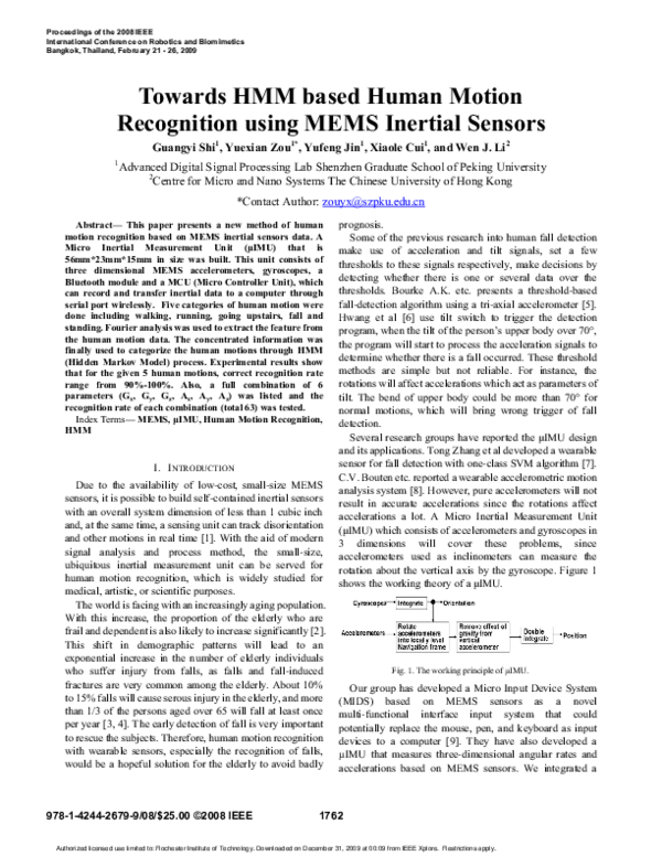 (PDF) Towards HMM based human motion recognition using MEMS inertial ...
