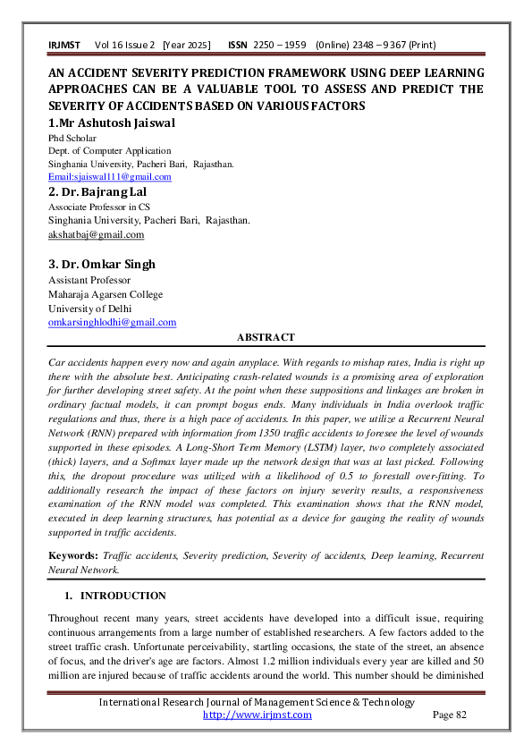(PDF) AN ACCIDENT SEVERITY PREDICTION FRAMEWORK USING DEEP LEARNING ...