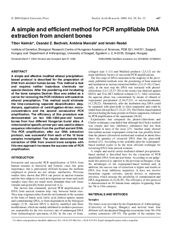 (PDF) A simple and efficient method for PCR amplifiable DNA extraction ...