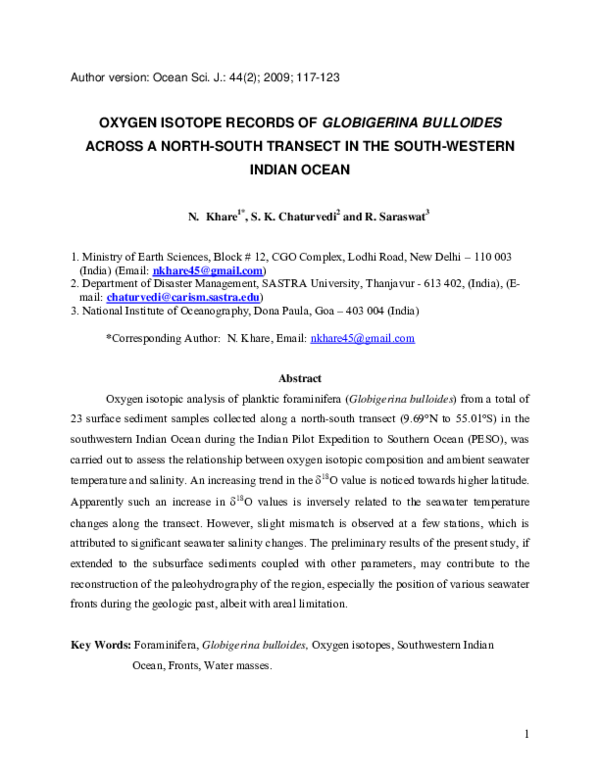 (PDF) Oxygen isotope records of Globigerina bulloides across a north ...
