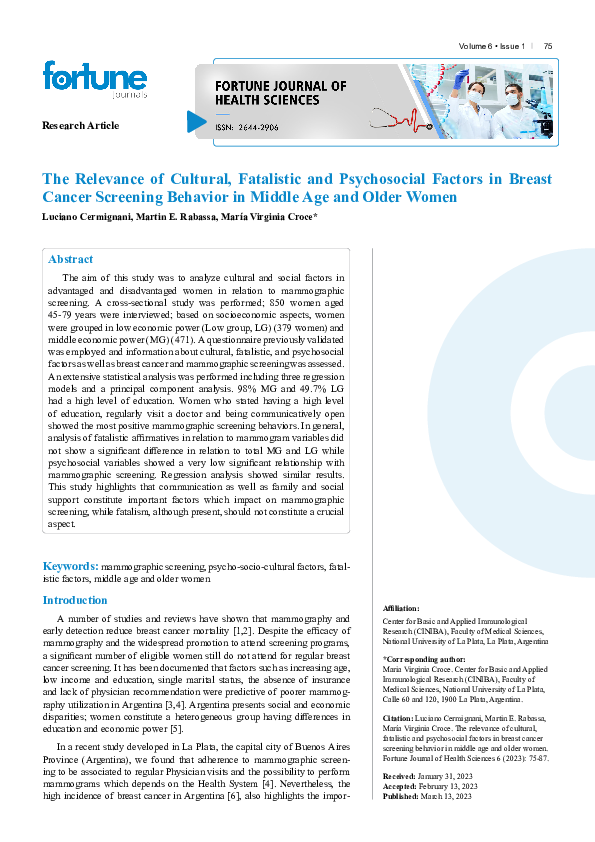 (PDF) The Relevance of Cultural, Fatalistic and Psychosocial Factors in ...