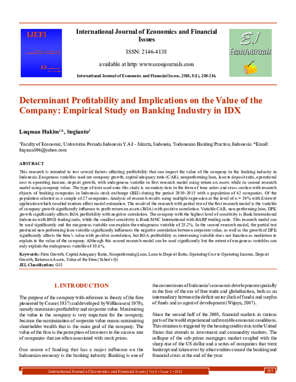 (PDF) Determinant Profitability and Implications on the Value of the ...