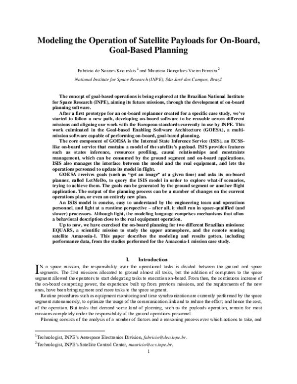(PDF) Modeling the Operation of Satellite Payloads for On-Board, Goal ...