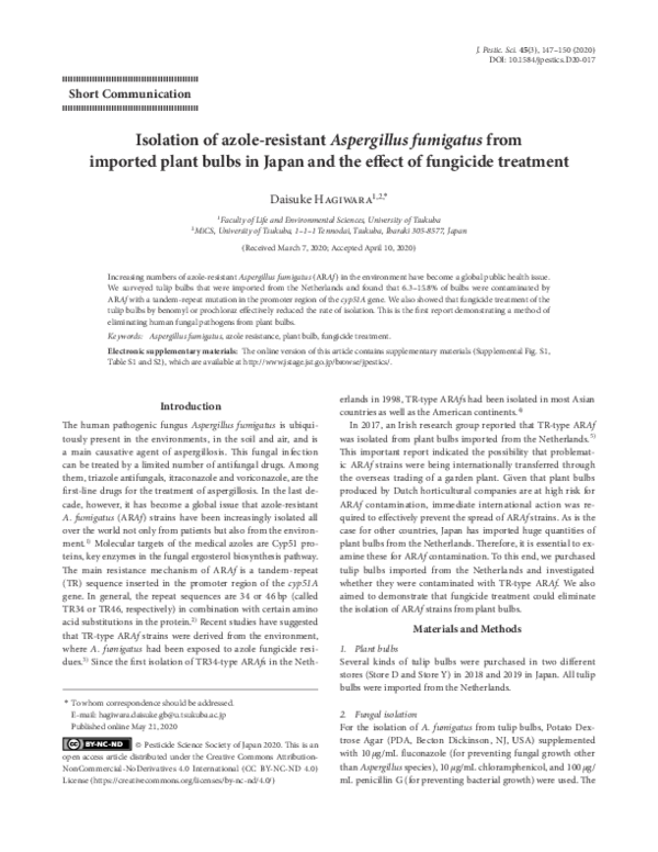 (PDF) Isolation of azole-resistant Aspergillus fumigatus from imported ...