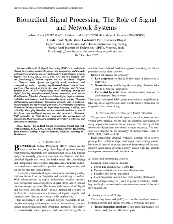 (PDF) Biomedical Signal Processing: The Role of Signal and Network Systems