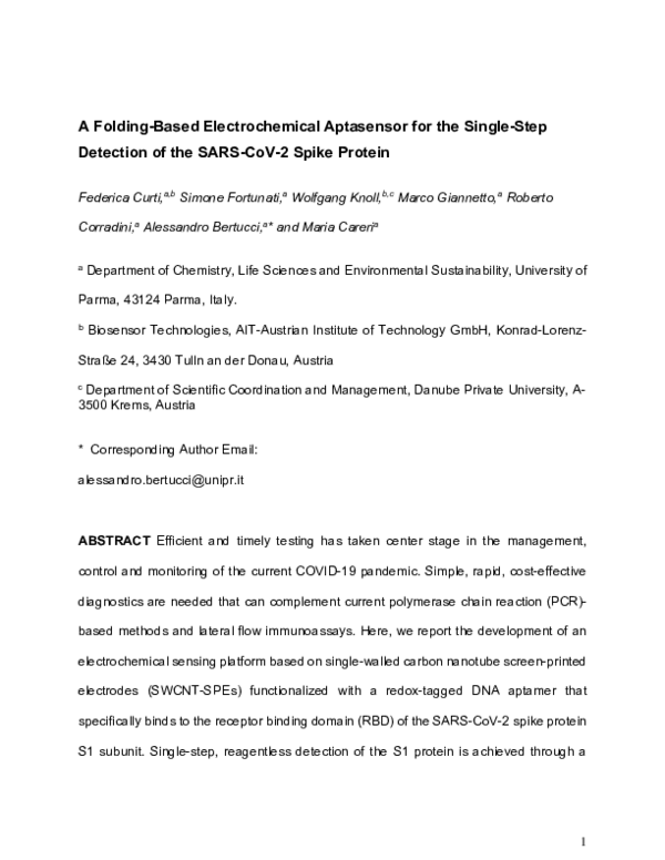 (PDF) A Folding-Based Electrochemical Aptasensor for the Single-Step ...