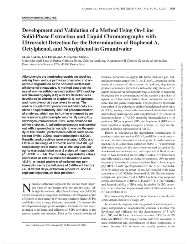 (PDF) Development and Validation of a Method Using On-Line Solid-Phase ...