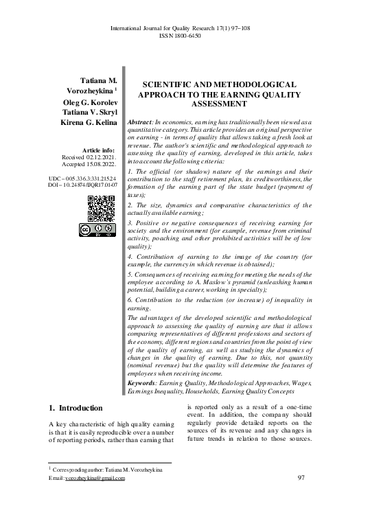 (PDF) Scientific and Methodological Approach to the Earning Quality ...