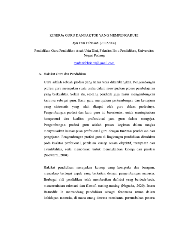 (PDF) KINERJA GURU DAN FAKTOR YANG MEMPENGARUHI