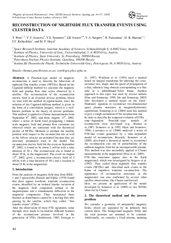 (PDF) Reconstruction of Nightside Flux Transfer Events Using Cluster Data