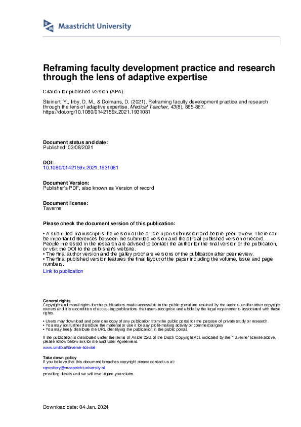(PDF) Reframing faculty development practice and research through the ...