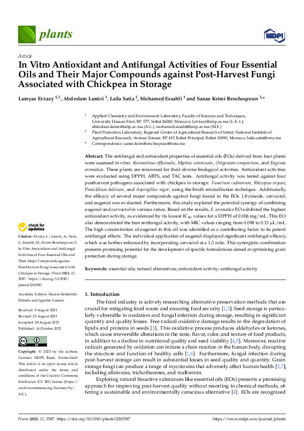 (PDF) In Vitro Antioxidant and Antifungal Activities of Four Essential ...