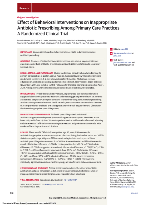 (PDF) Effect of Behavioral Interventions on Inappropriate Antibiotic ...