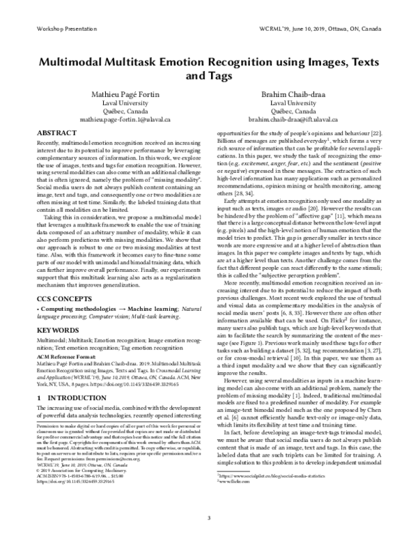 (PDF) Multimodal Multitask Emotion Recognition using Images, Texts and Tags
