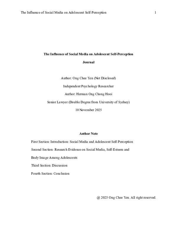 (PDF) The Influence of Social Media on Adolescent Self-Perception